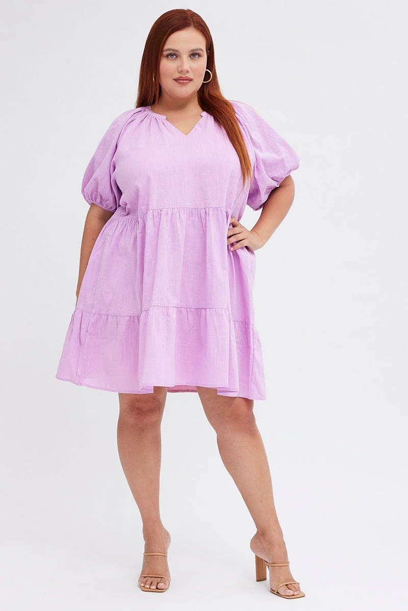 Purple Mini Dress Easy Shirt Collar Half Sleeve - Image 5