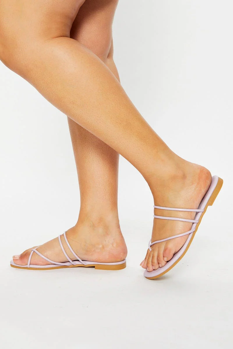 Purple Multi Strap Flat Sliders - Image 2