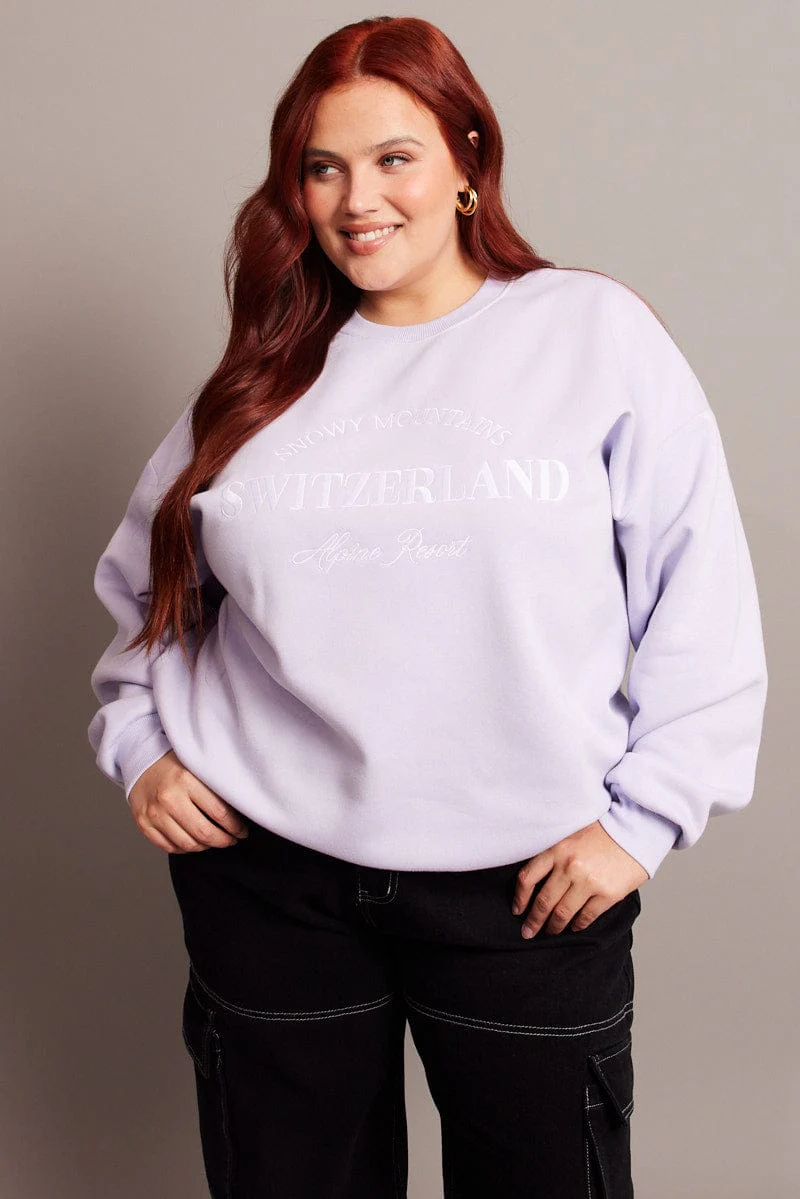 Purple Oversized Sweater Long Sleeve Crew Neck