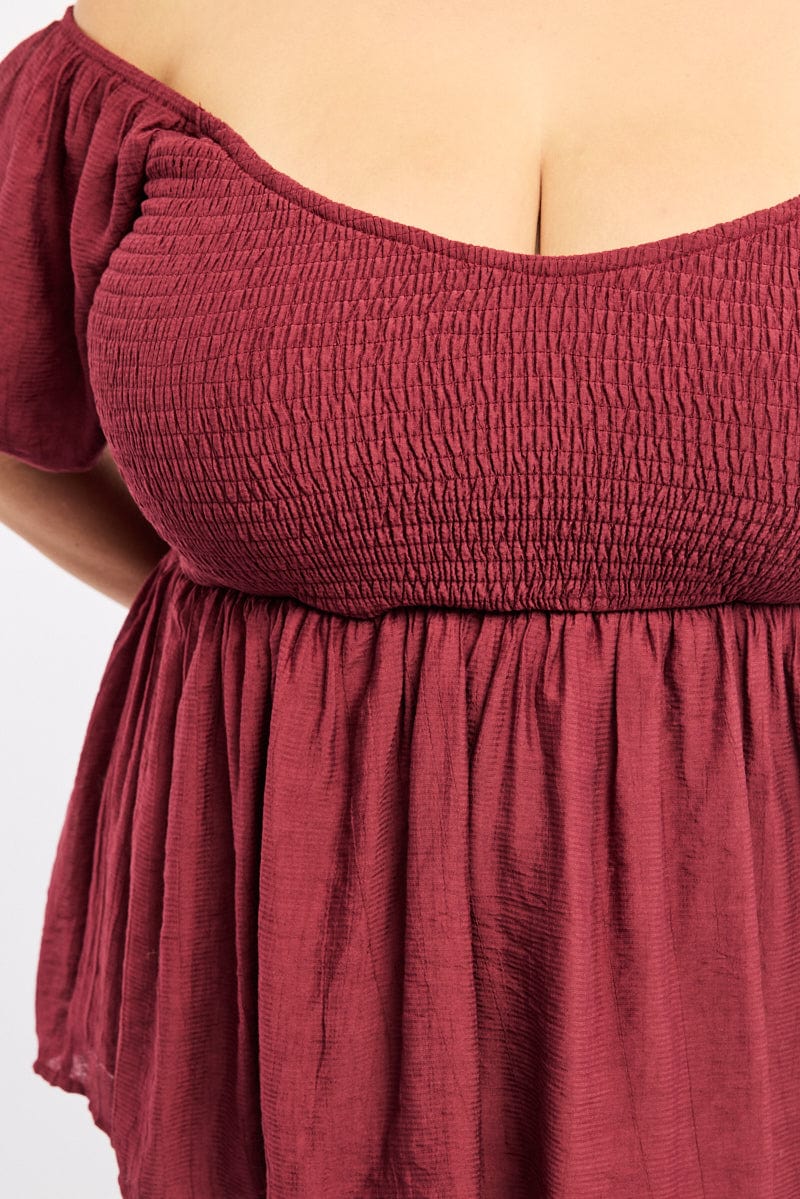 Purple Peplum Top Short Sleeve Shirred - Image 5