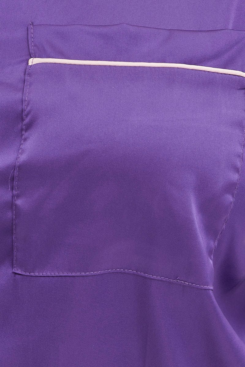 Purple Pyjamas Set Short Sleeve Collared Shorts Satin - Image 6