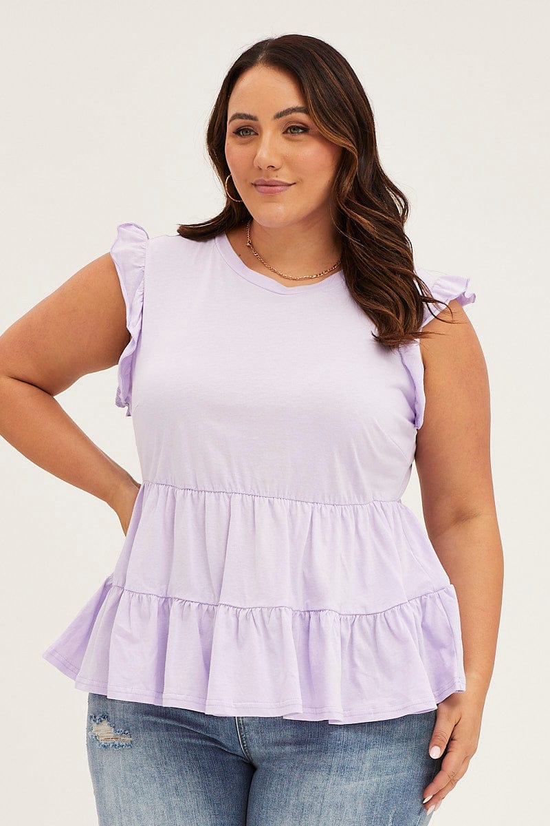 Purple Ruffle Sleeve Tiered Top