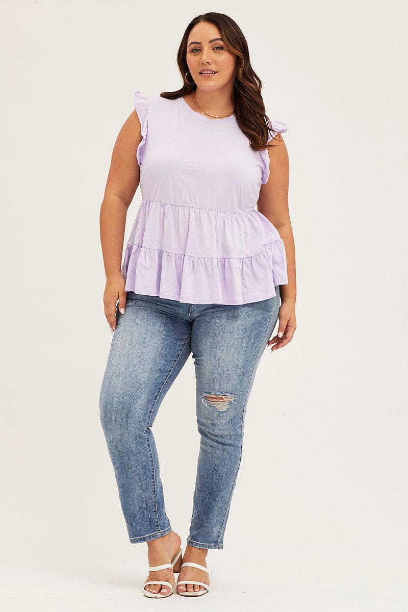 Purple Ruffle Sleeve Tiered Top - Image 2