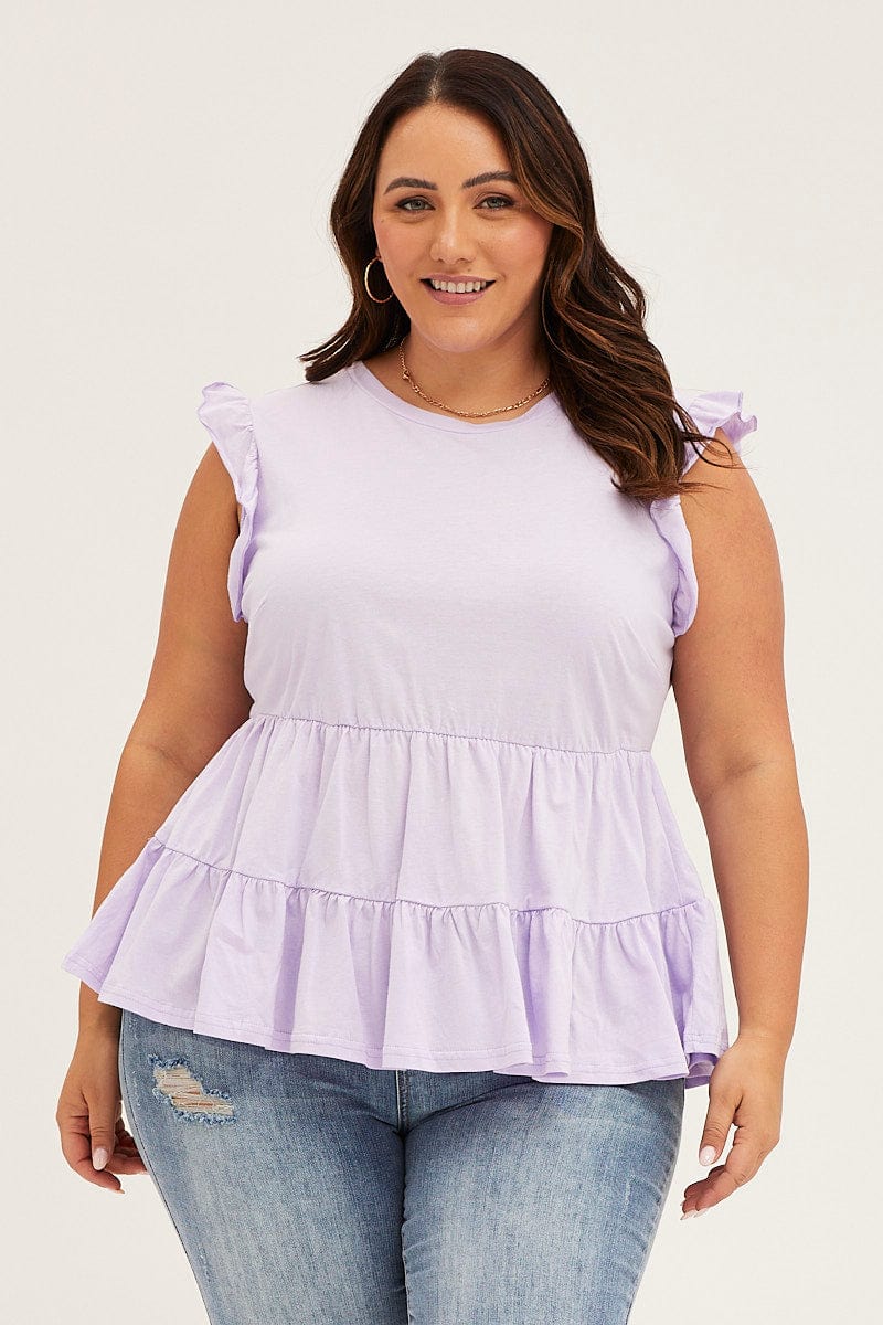 Purple Ruffle Sleeve Tiered Top - Image 3