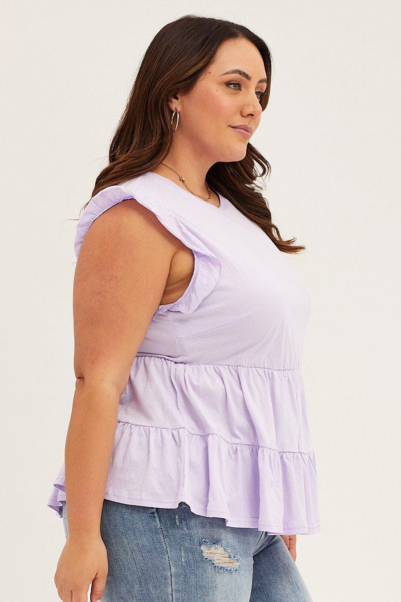 Purple Ruffle Sleeve Tiered Top - Image 4