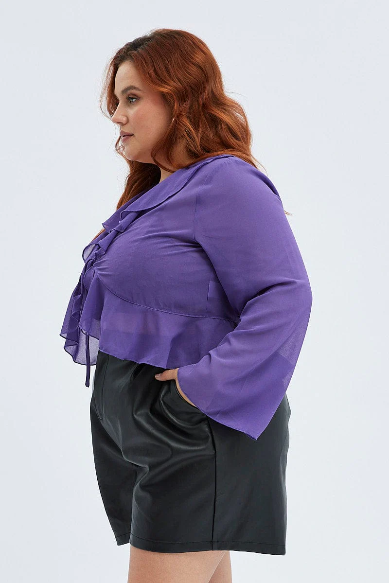 Purple Ruffle Top Long Sleeve Chiffon - Image 4