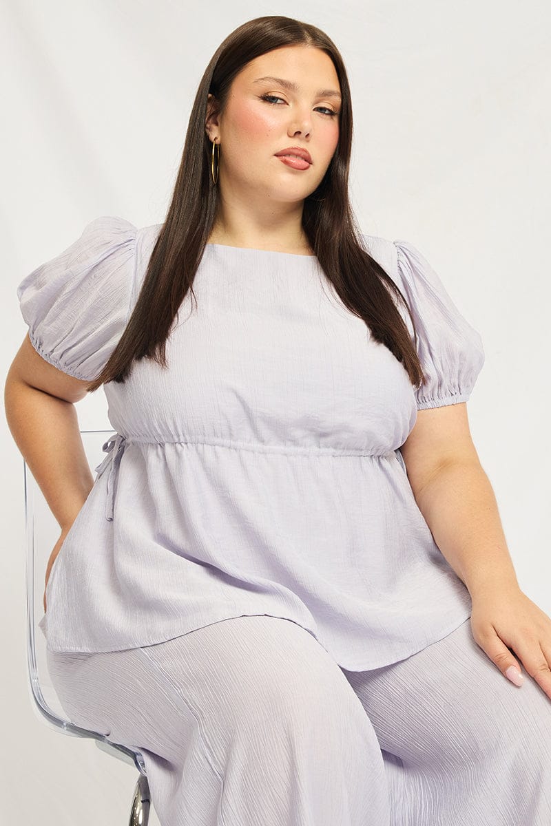 Purple Smock Top Short Sleeve