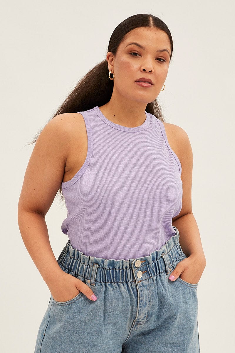 Purple Tank Top Sleeveless Crew Neck - Image 3