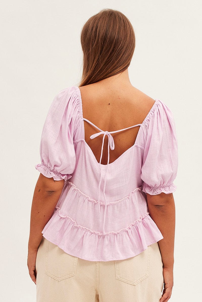 Purple Tiered Top Short Sleeve Relaxed Linen Blend - Image 5