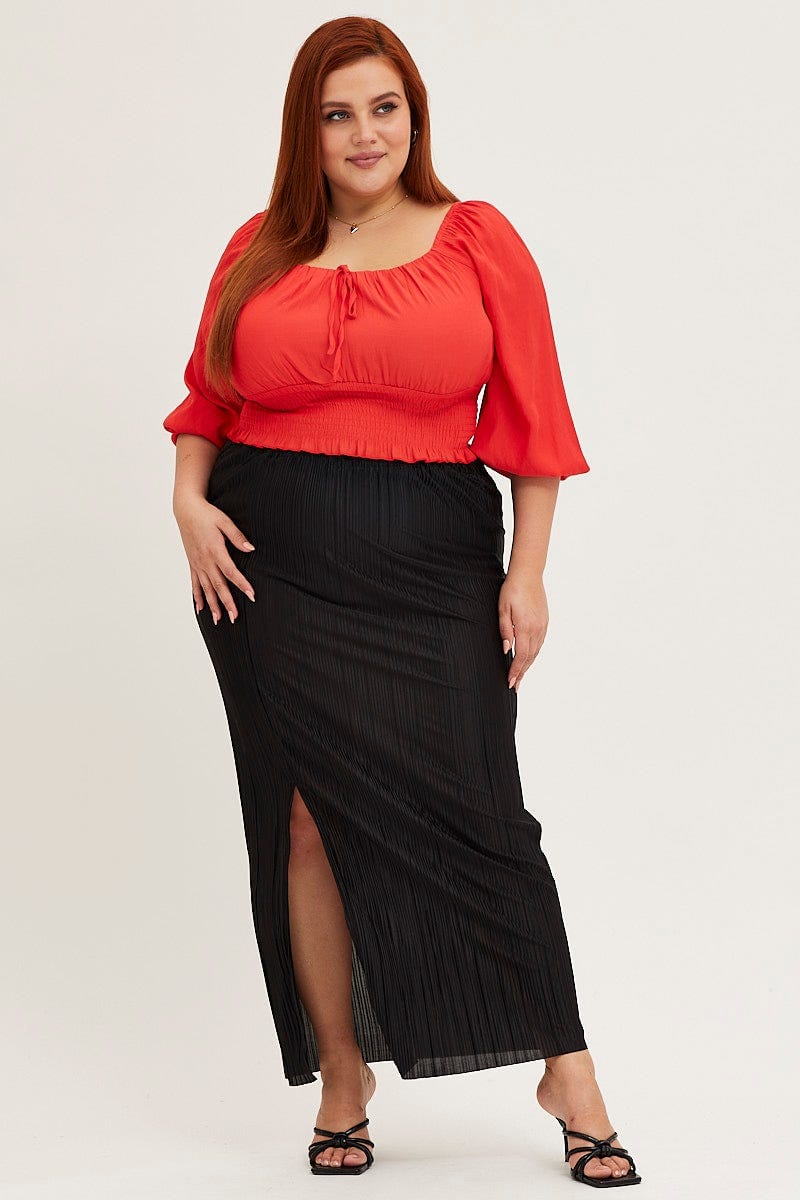 Red 3/4 Sleeve Gathered Bust Crop Top - Image 2