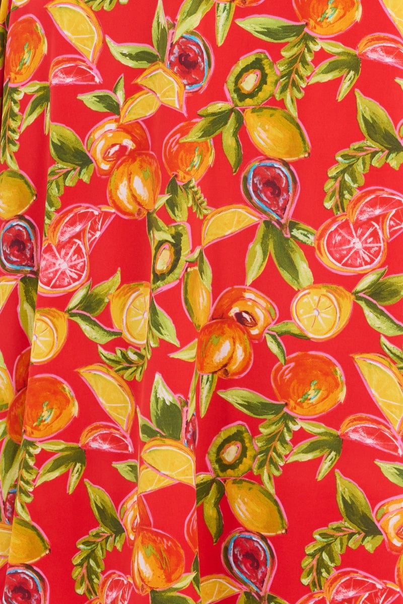 Red Abstract Maxi Dress Strapless - Image 6