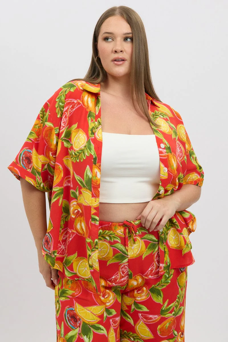 Red Abstract Relaxed Shirt Short Sleeve - Image 2