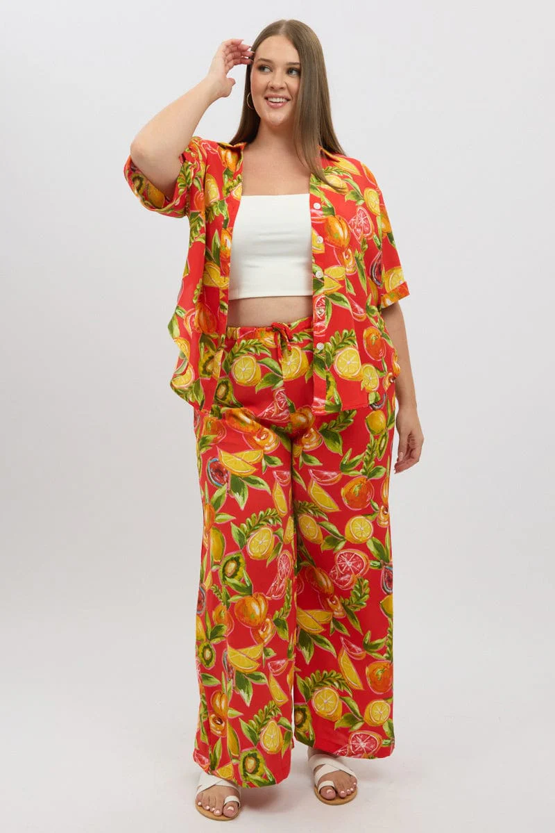 Red Abstract Relaxed Shirt Short Sleeve - Image 3