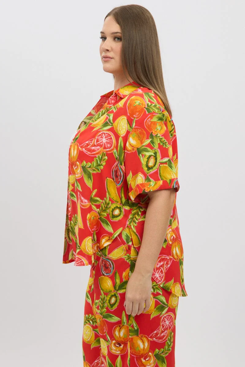 Red Abstract Relaxed Shirt Short Sleeve - Image 4