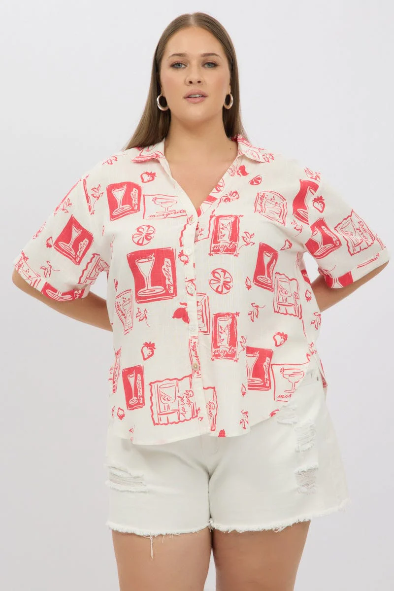 Red Abstract Relaxed Shirt Short Sleeve - Image 3