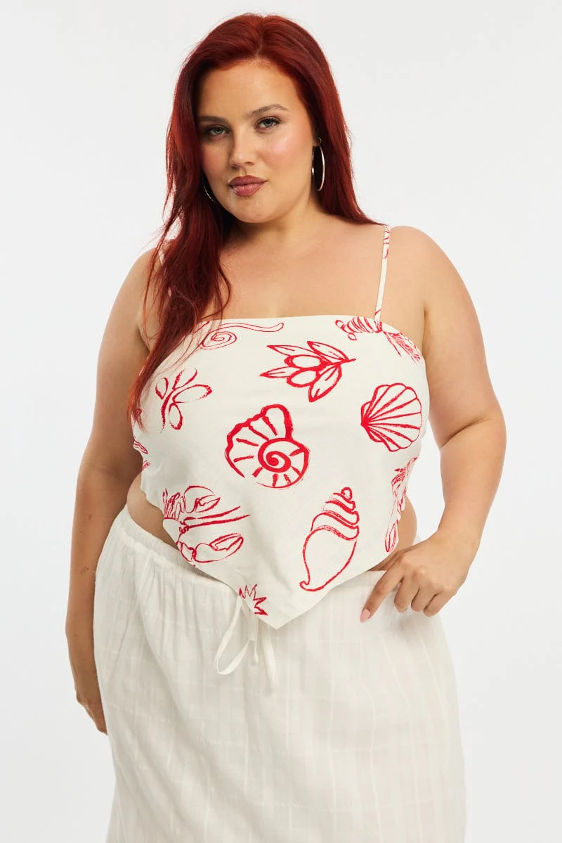 Red Abstract Scarf Top Strapless