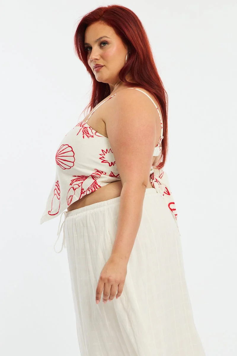 Red Abstract Scarf Top Strapless - Image 3
