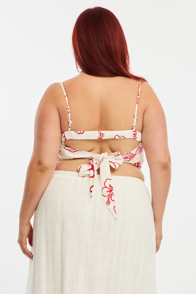 Red Abstract Scarf Top Strapless - Image 4