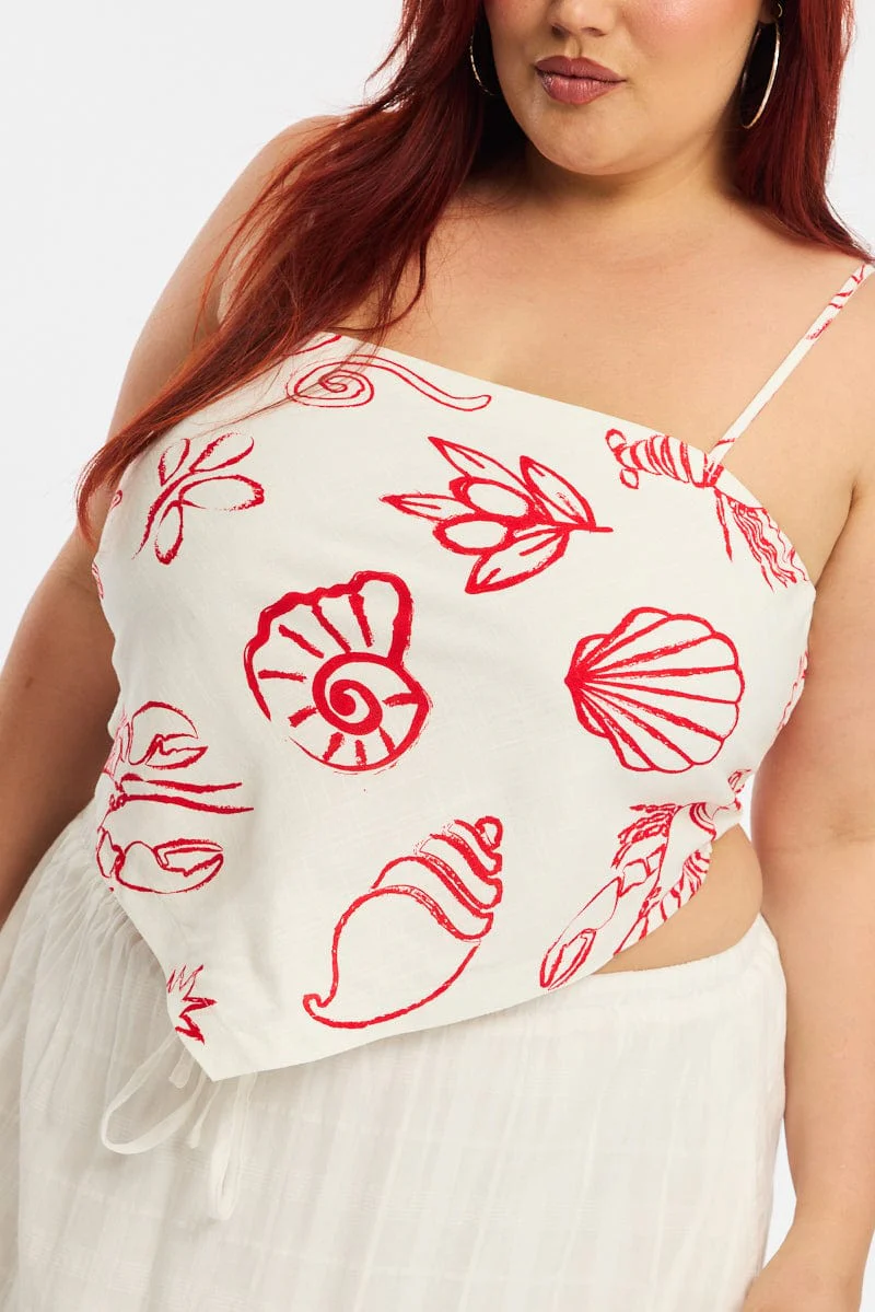 Red Abstract Scarf Top Strapless - Image 5