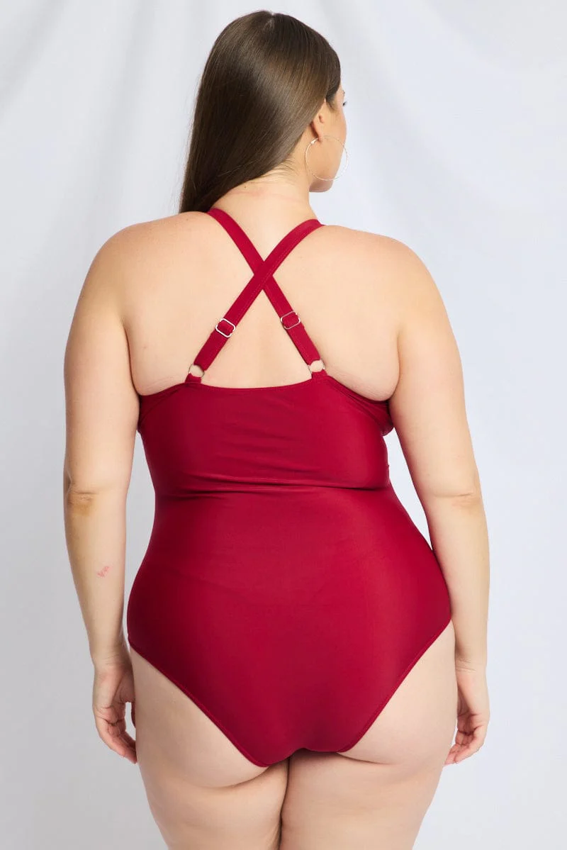 Red Animal Print Cut Out One Piece Swimsuit - Image 5