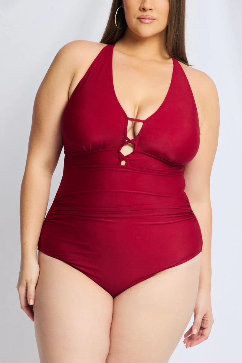 Red Animal Print Cut Out One Piece Swimsuit - Image 6