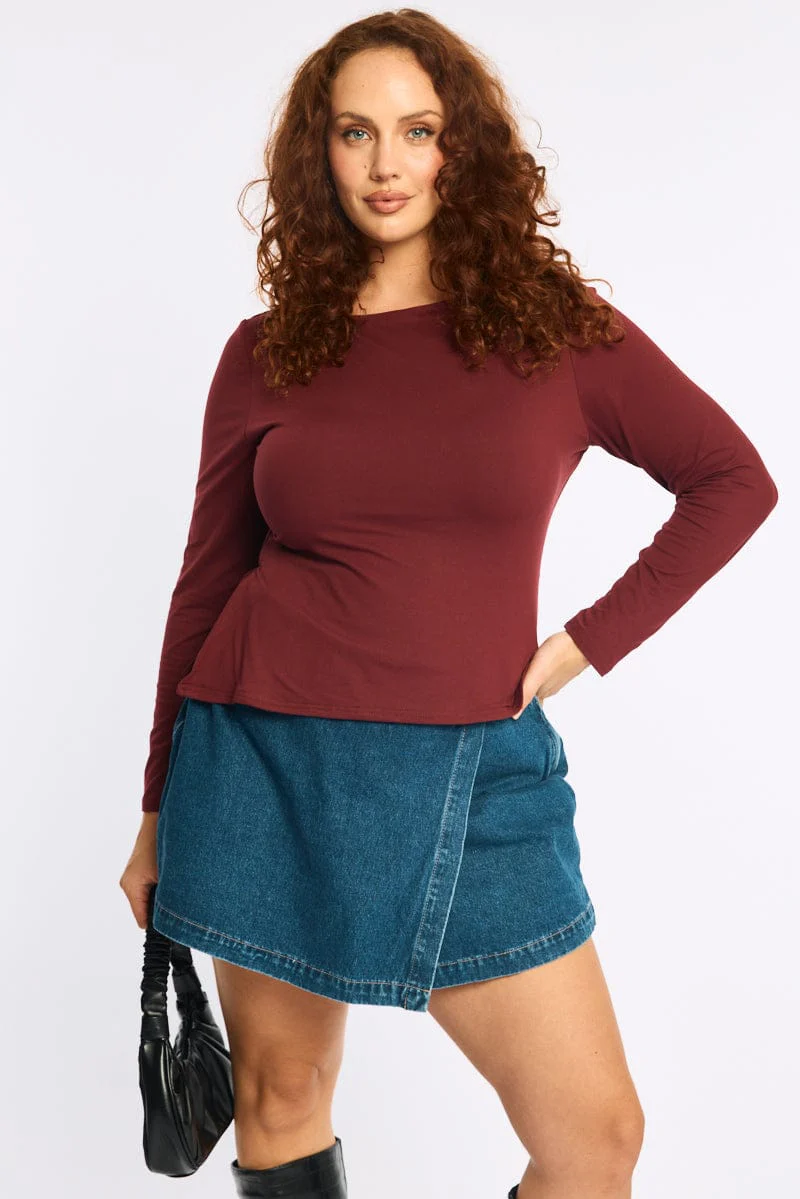 Red Asymmetrical Top Long Sleeve