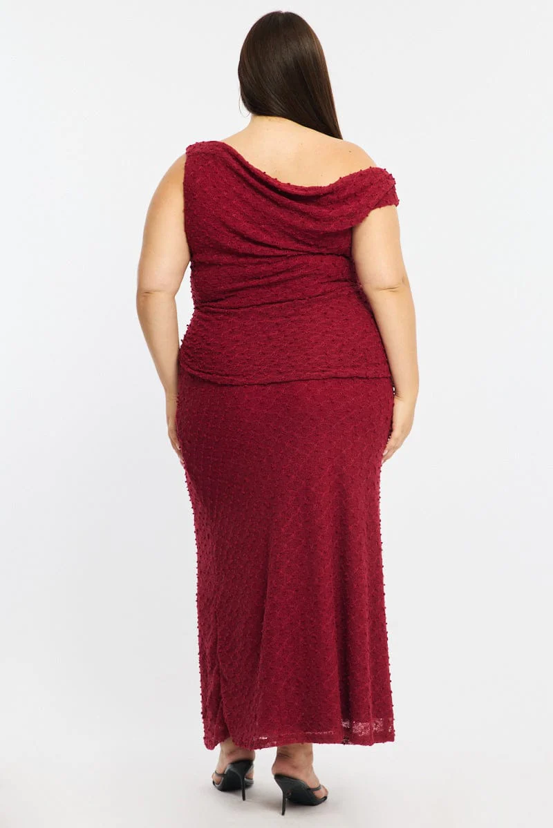 Red Bodycon Dress Textured Off Shoulder - Image 5