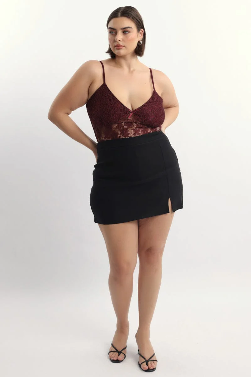 Red Bodysuit Lace V Neck - Image 3