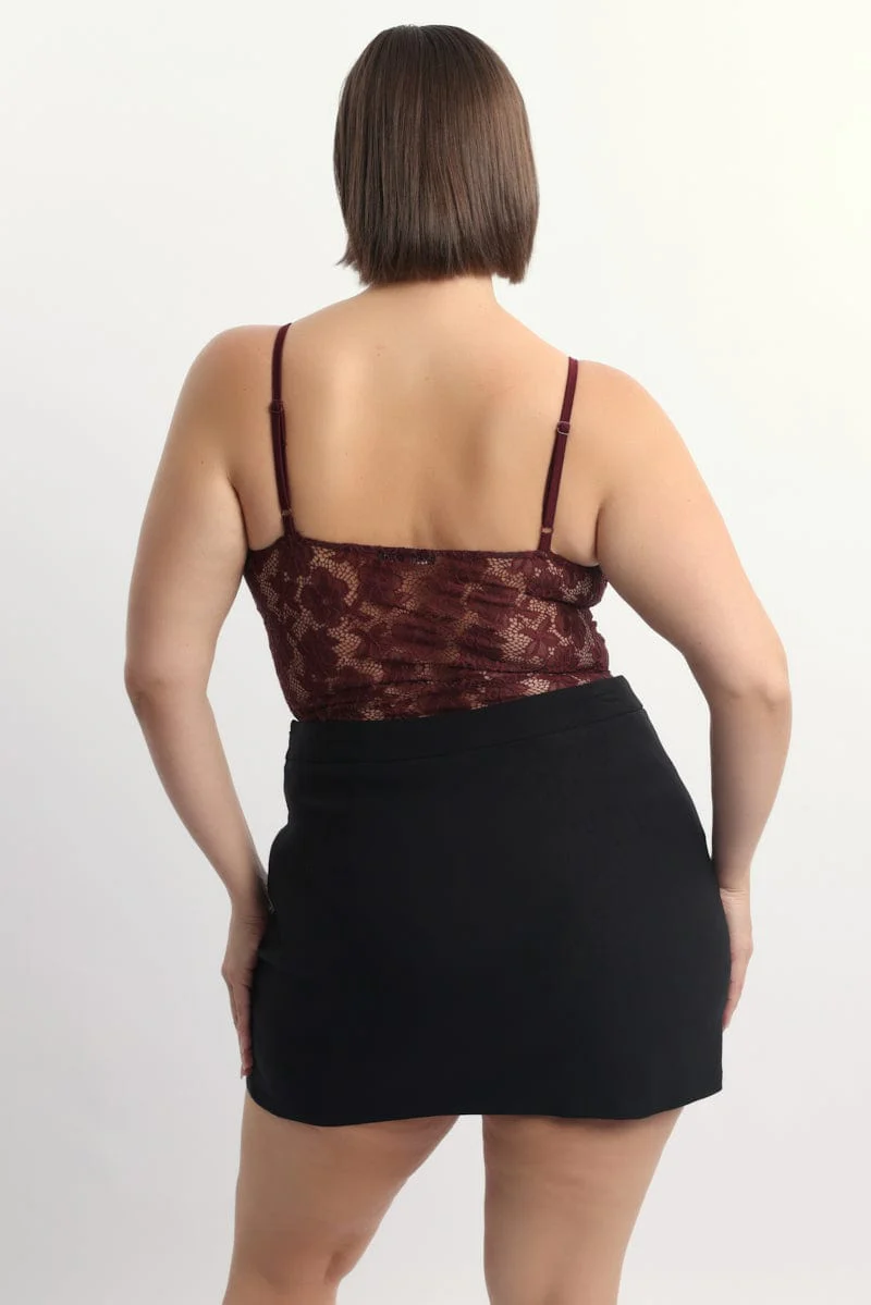 Red Bodysuit Lace V Neck - Image 4