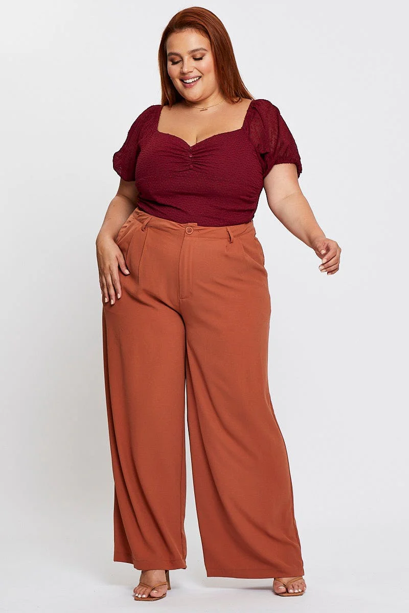 Red Bodysuit Short Sleeve Textured Gathered Bust - Image 3