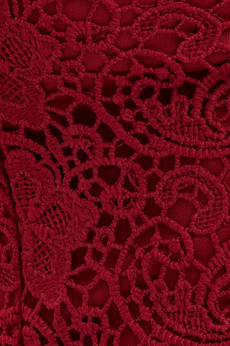 Red Bodysuit V Scalloped Neck Strappy Lace - Image 6