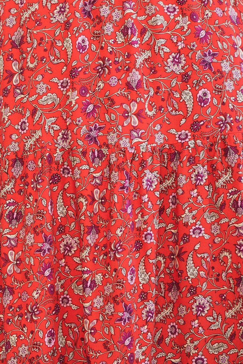 Red Boho Crop Top Short Sleeve Shirred - Image 6