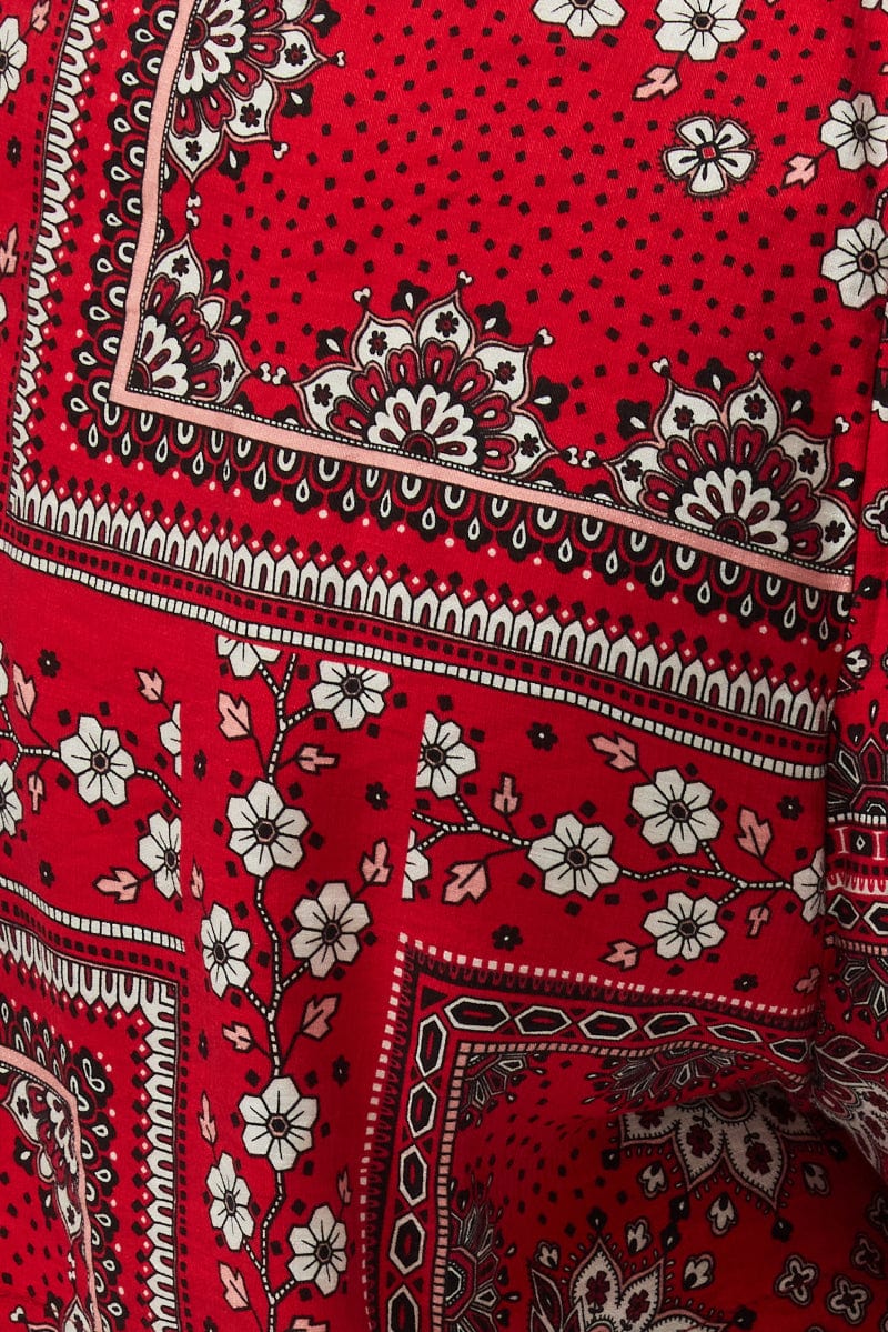 Red Boho Elastic Waist Shorts - Image 6
