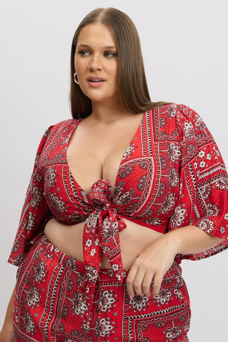 Red Boho Flare Sleeve Tie Bolero - Image 4