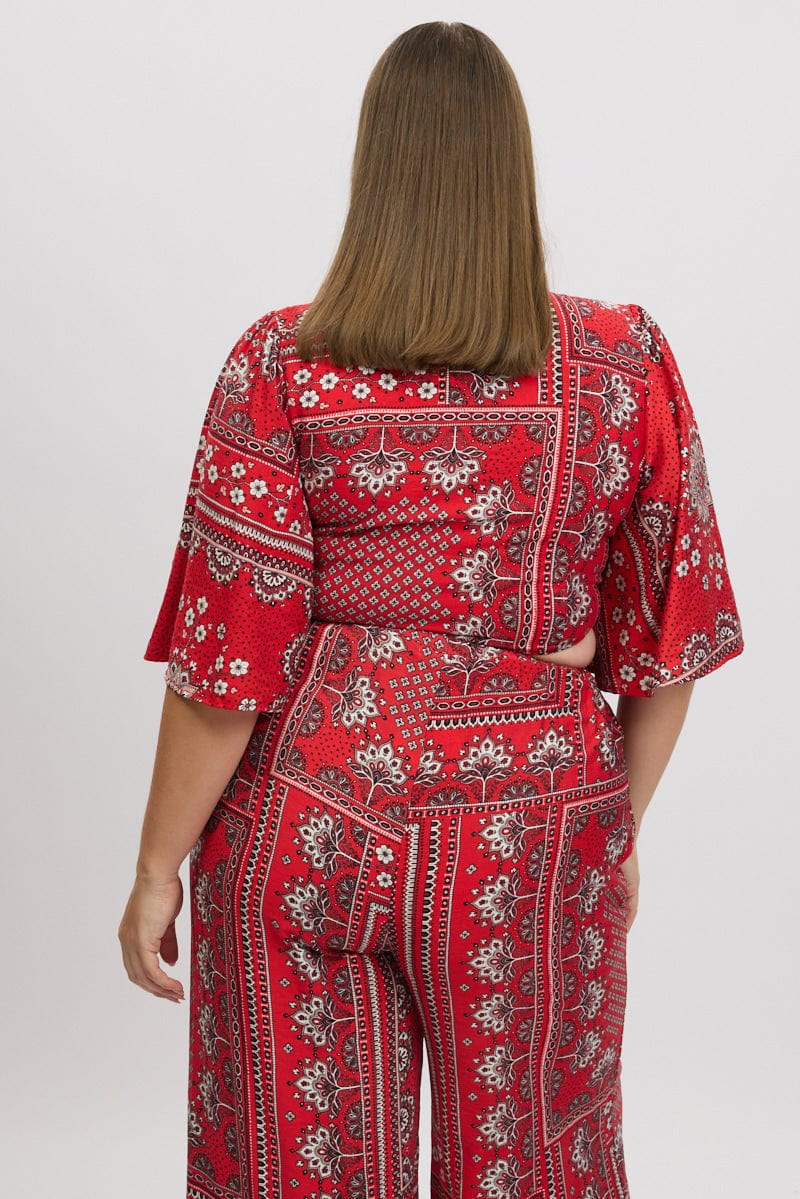 Red Boho Flare Sleeve Tie Bolero - Image 6