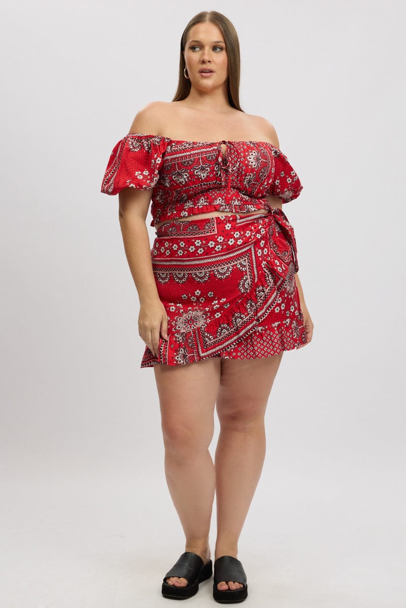 Red Boho Frill Wrap Mini Skirt - Image 3