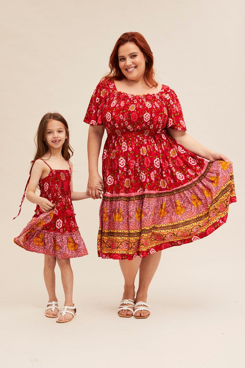 Red Boho Kids Dress Sleeveless - Image 2