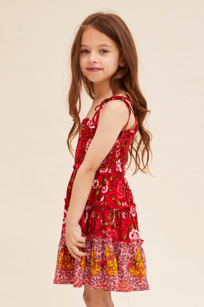 Red Boho Kids Dress Sleeveless - Image 4