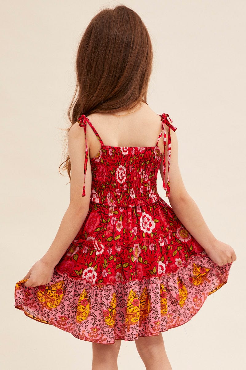 Red Boho Kids Dress Sleeveless - Image 5
