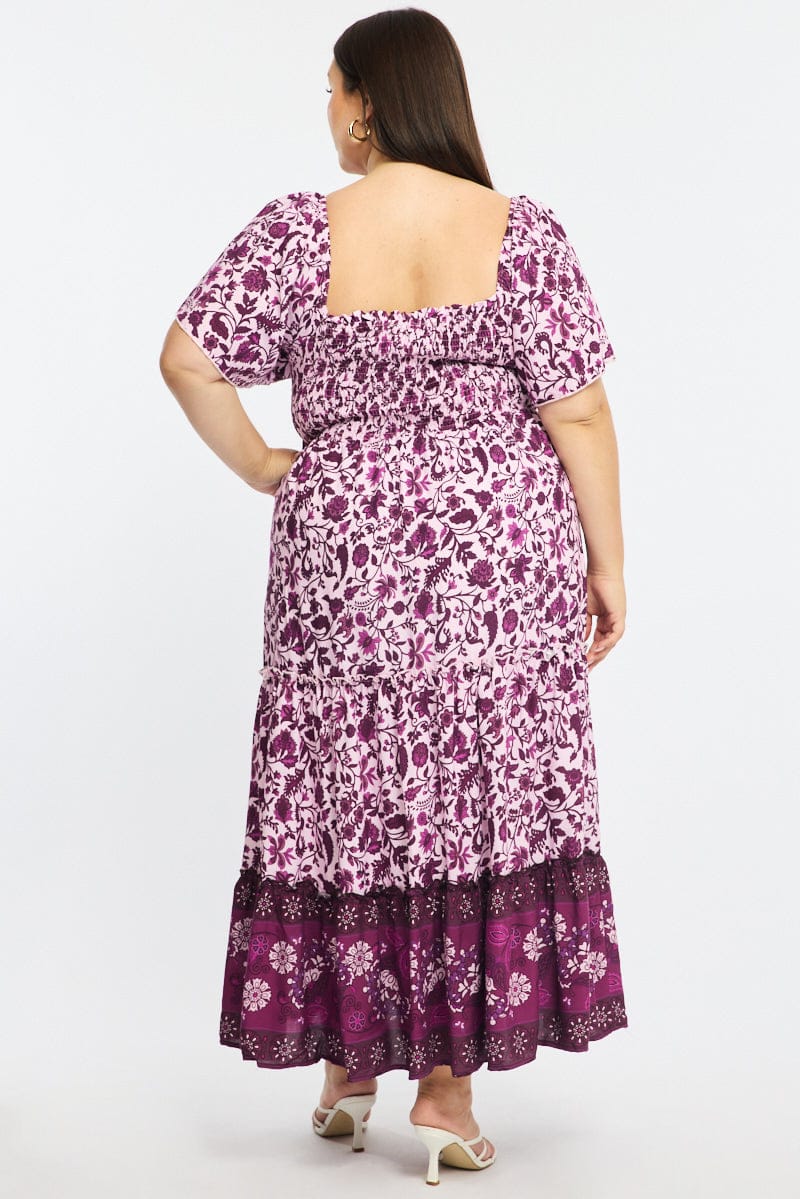 Red Boho Maxi Dress Short Sleeve Shirred - Image 5