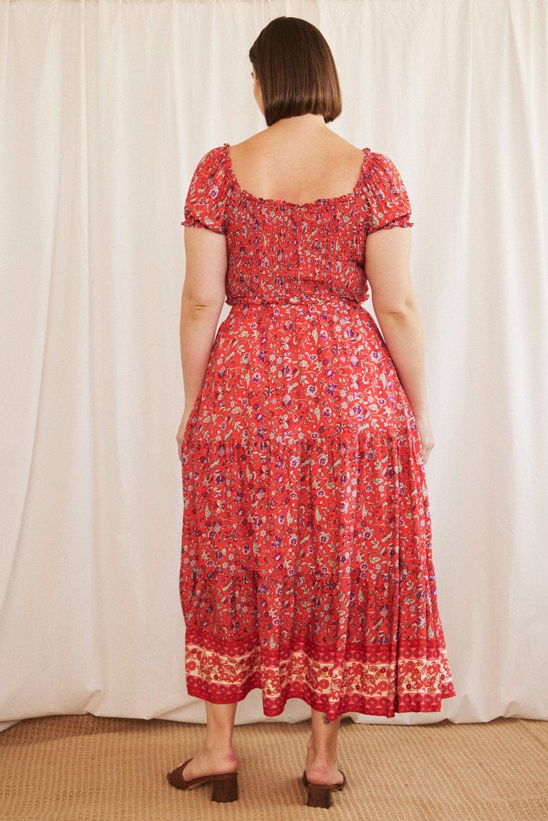 Red Boho Maxi Skirt Tiered - Image 5