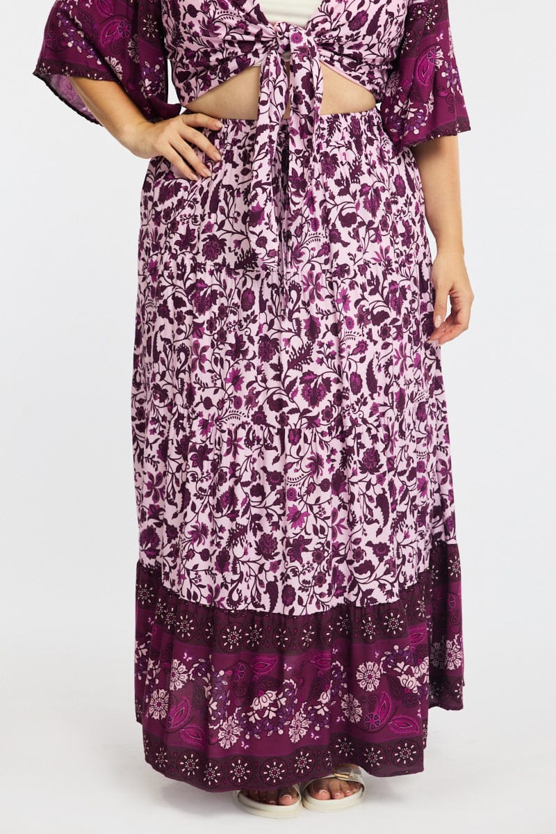 Red Boho Maxi Skirt Tiered Rayon - Image 2
