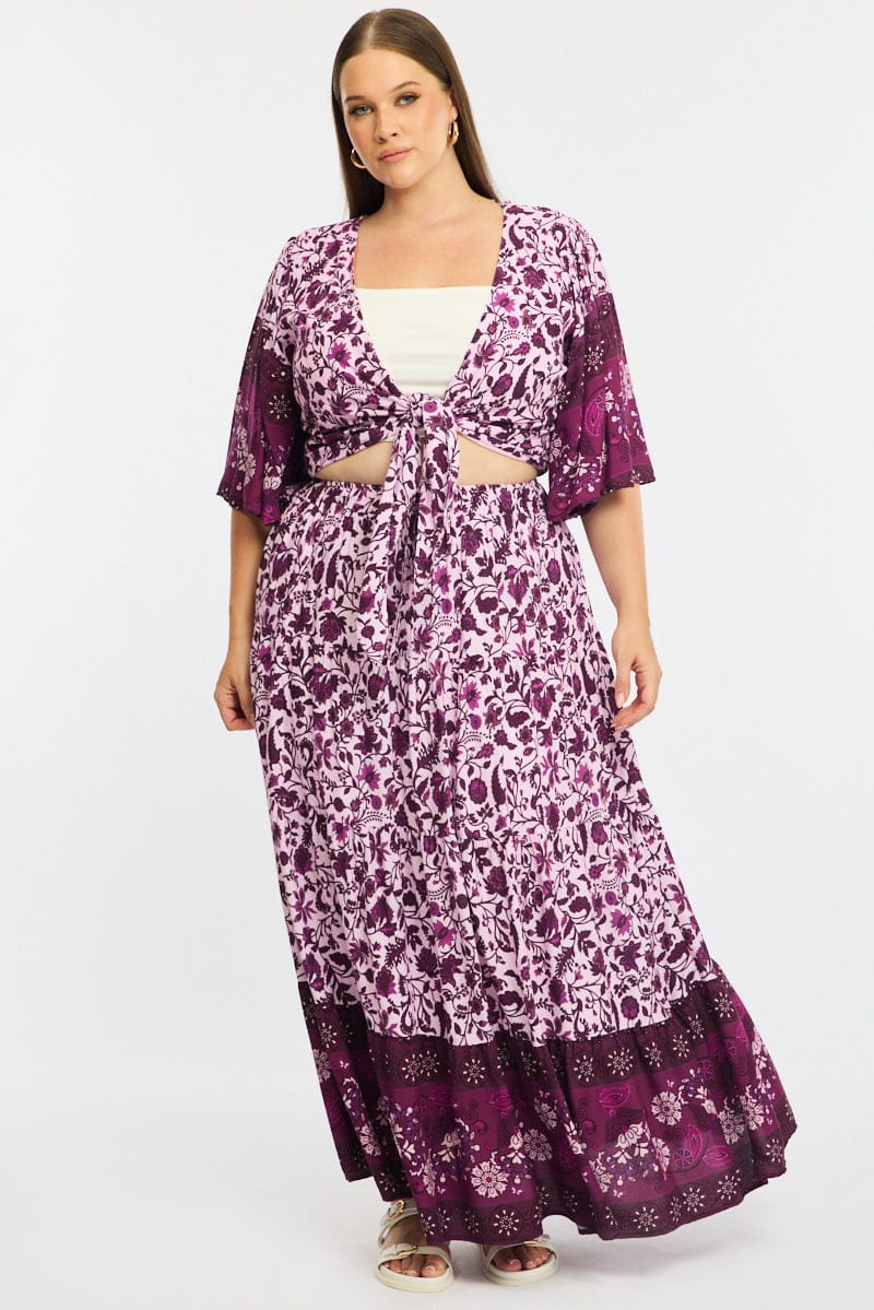 Red Boho Maxi Skirt Tiered Rayon - Image 3