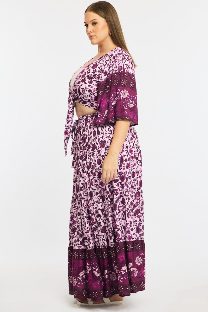 Red Boho Maxi Skirt Tiered Rayon - Image 4