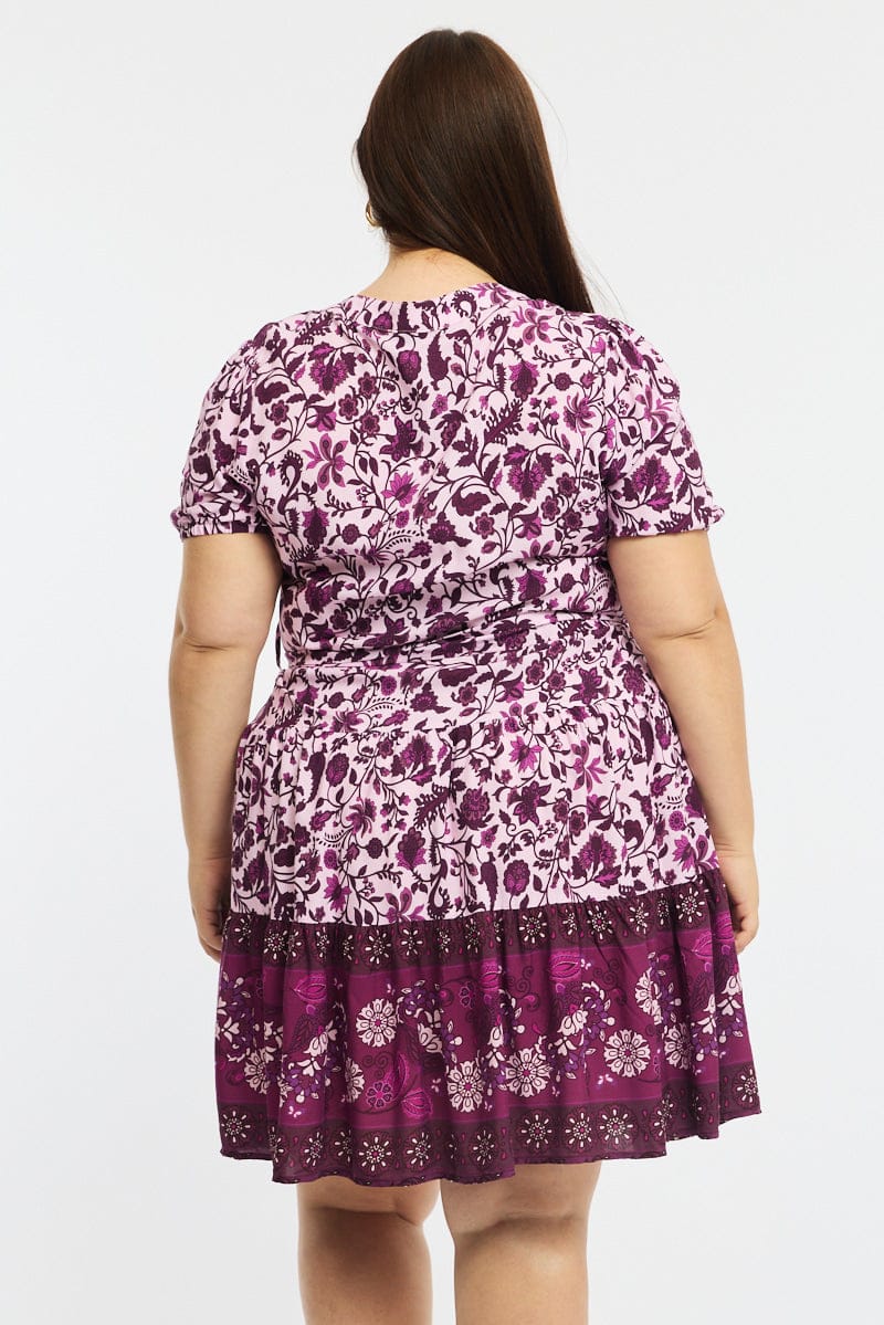 Red Boho Skater Dress Short Sleeve Button Front - Image 4