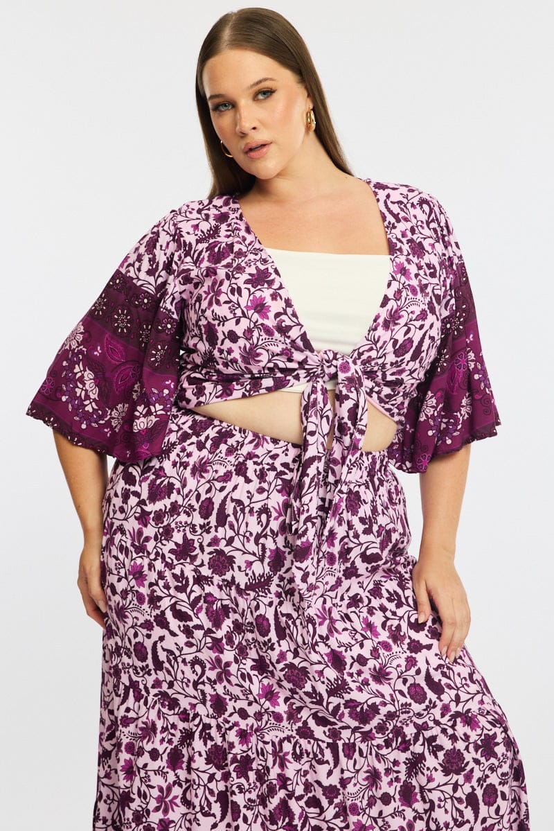Red Boho Tie Up Bolero Short Sleeve