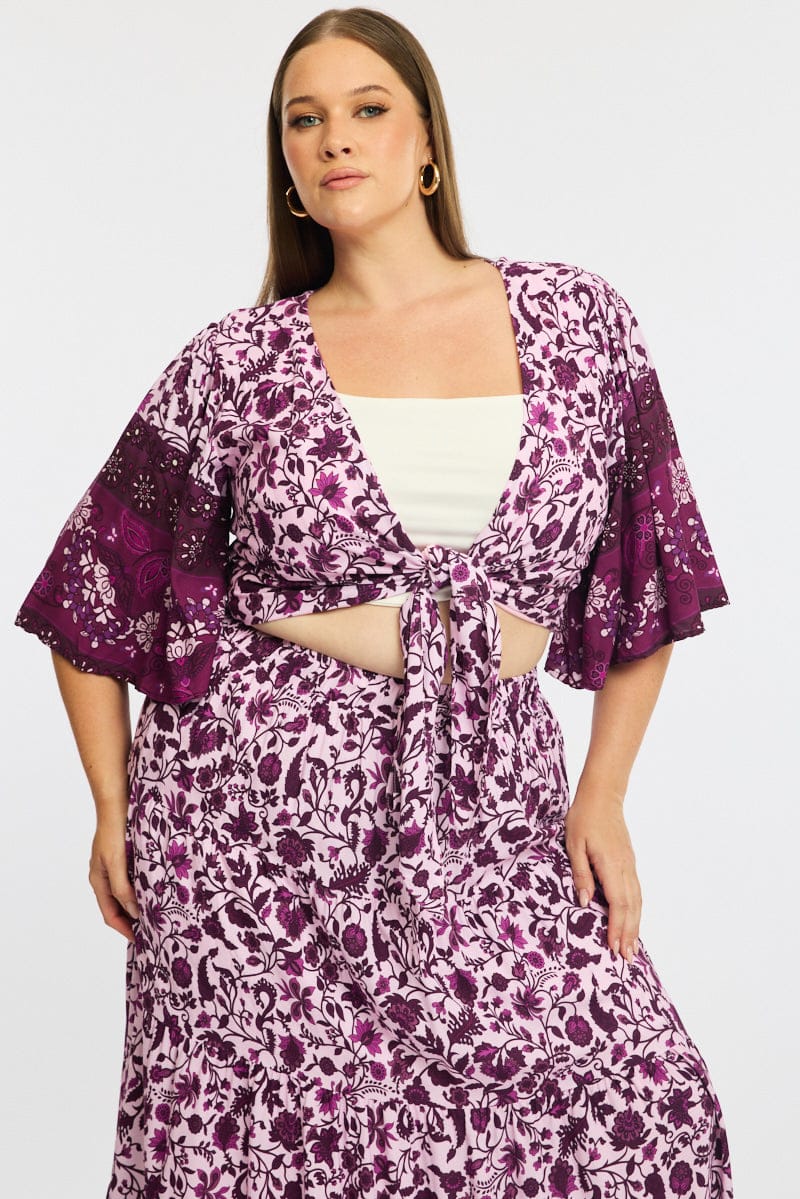Red Boho Tie Up Bolero Short Sleeve - Image 3