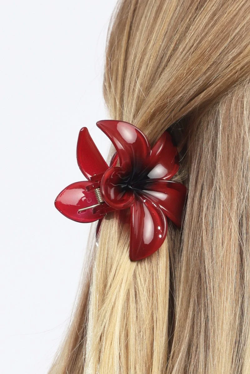 Red Burgundy Hibiscus Flower Claw Clip