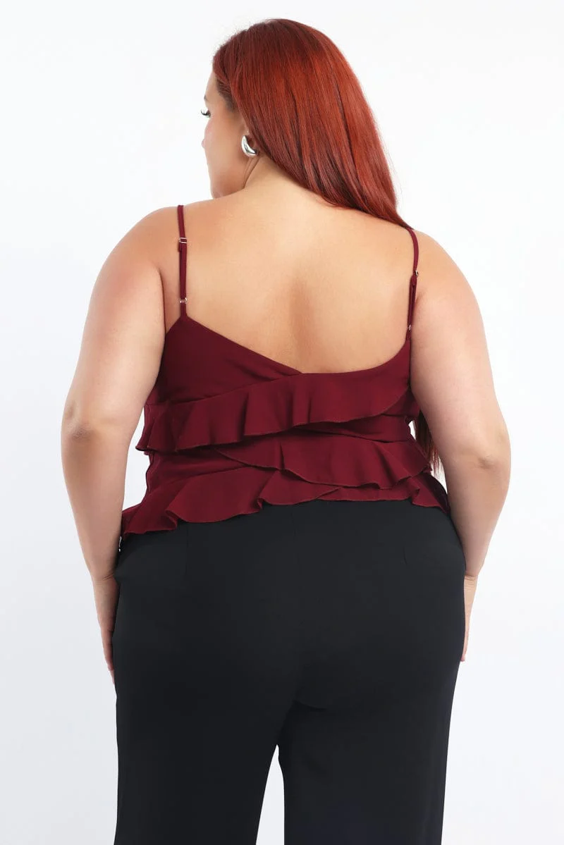 Red Cami Top Sleeveless Frill Detail - Image 4