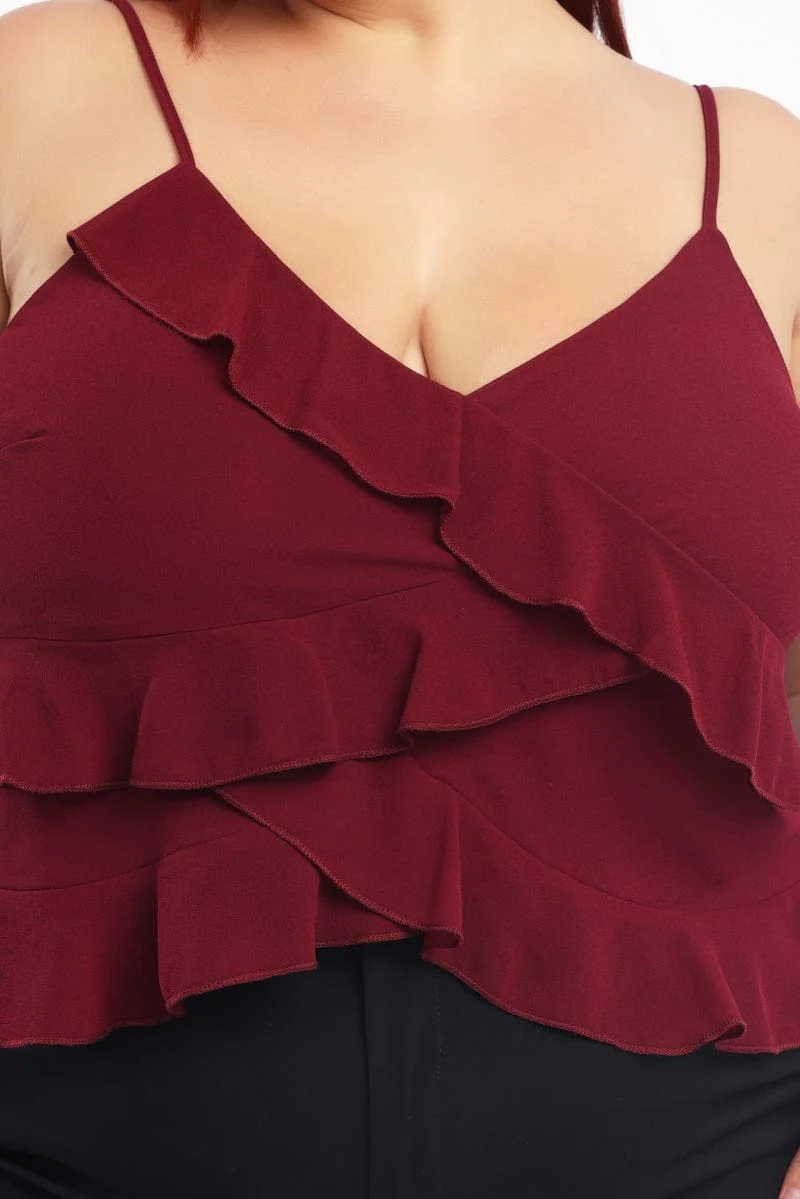 Red Cami Top Sleeveless Frill Detail - Image 5